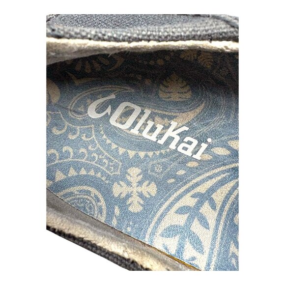 OluKai Manoa Gray Cotton Canvas Lace Up Drop In Heel Casual Shoes - Picture 3 of 11